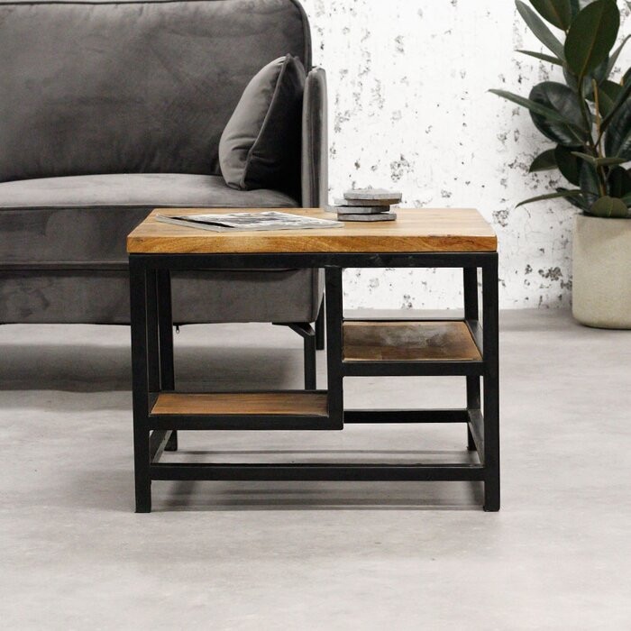 Masă de cafea Kayo, metal/lemn, maro/neagra, 47 x 60 x 60 cm