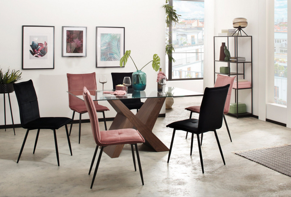 Set de 4 scaune Donna Meila - catifea neagra/cadru metalic