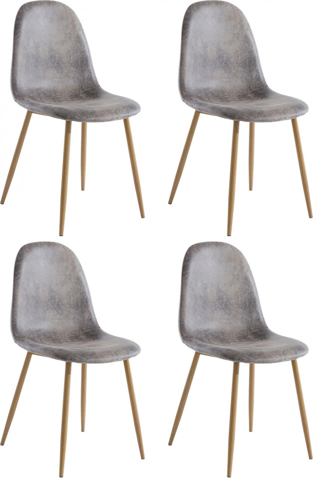 Set de 4 scaune Miller, tesatura/metal/decor stejar, gri deschis, 44x52x87 cm