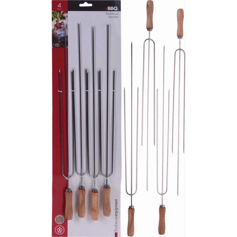 Set de 4 tepuse pentru gratar, otel inoxidabil/lemn, argintiu, 47.5 cm