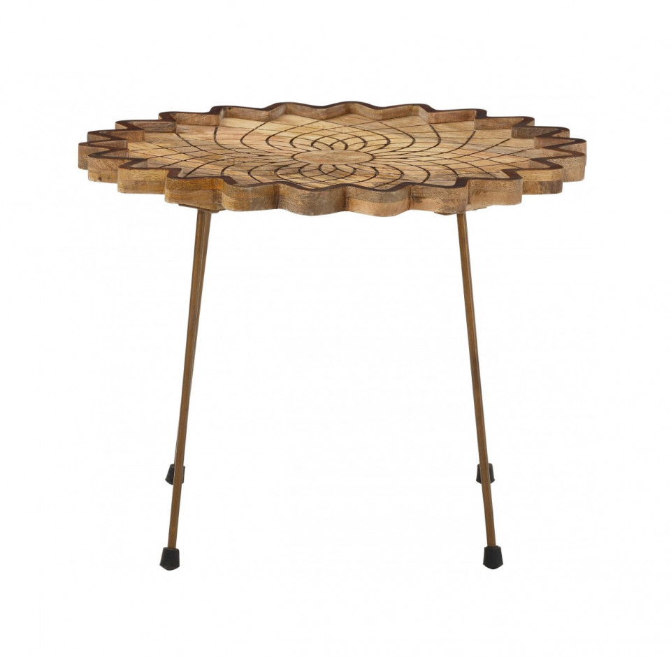 Masuta de cafea Camelia rotunda, lemn masiv/metal, maro, 60 x 60 x 45 cm