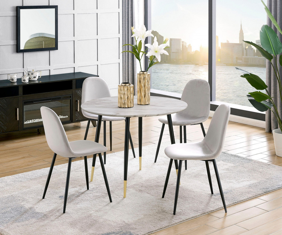 Set de 4 scaune tapitate Monza Eadwine, catifea/metal, gri/negru, 44x52x87 cm