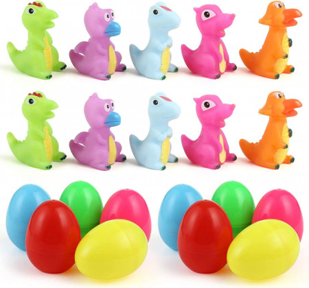 Set de 10 dinozauri si 10 oua pentru umplere de Paste LIHAO, plastic, multicolor, 3 x 6 cm / 6 x 8 cm