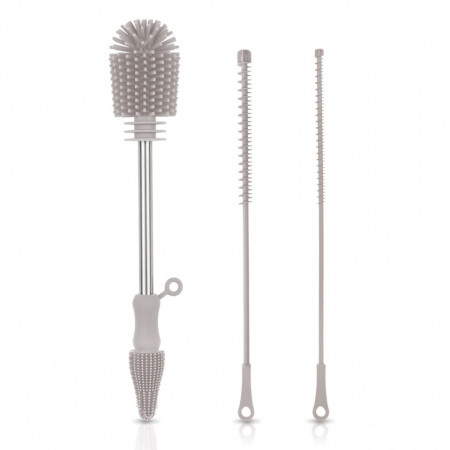 Set de 3 perii de curatare pentru sticle Haakaa, silicon/otel inoxidabil, gri, 26,4/ 24,5 cm