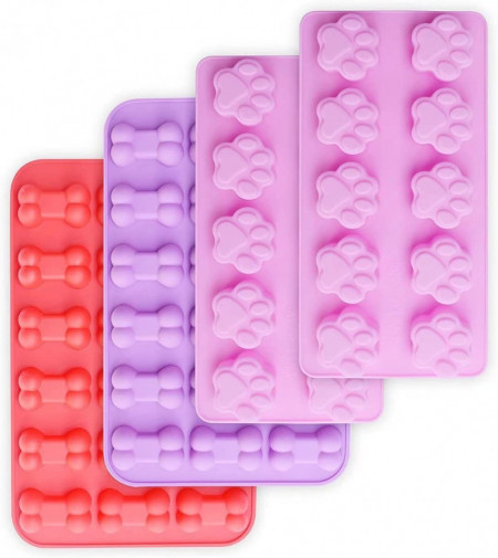 Set de 4 forme pentru ciocolata/prajituri Otes, roz/mov/rosu, silicon, 22 x 11 cm