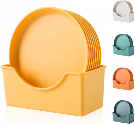 Set de 8 farfurii cu suport Roucerlin, ceramica, galben, 15 cm