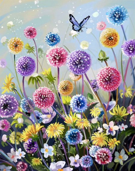 Set de pictura cu diamante Pttozan, flori, multicolor, 30 X 40 cm