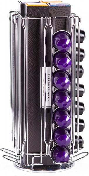 Suport de 96 capsule Nespresso Babavoom, otel inoxidabil, argintiu, 27 x 12 cm