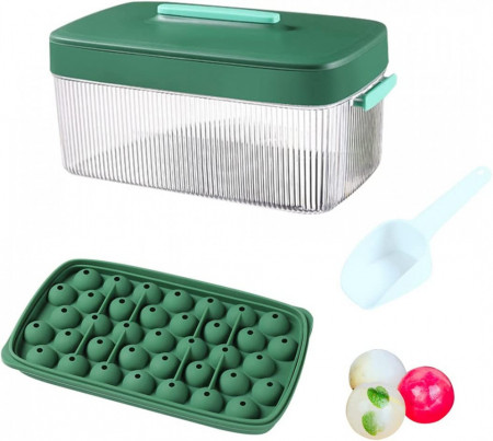 Tava pentru cuburi de gheata cu capac, silicon, verde, 23.8 x 12.8 x 11.5 cm