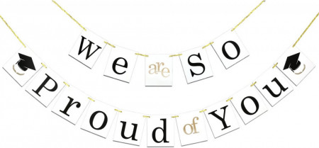 Banner absolvire Konsait, hartie, alb/negru/auriu, 2,4 m