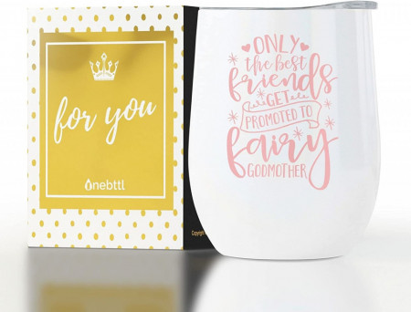 Cana termica cu mesaj personalizat Onebttl, otel inoxidabil, alb/roz, 11,5 x 8 cm