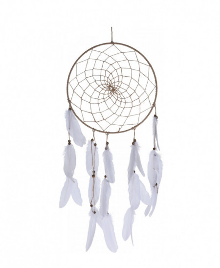 Decoratiune Dream Catcher, iuta/ pene/ margele, 33 x 5 x 90 cm