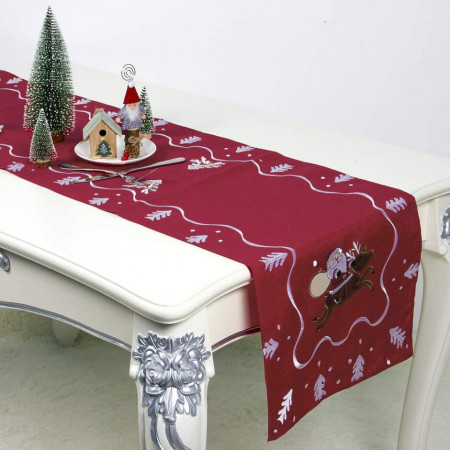 Fata de masa HALOVIE, bumbac/fibra de poliester, rosu/alb, 35 x 180 cm