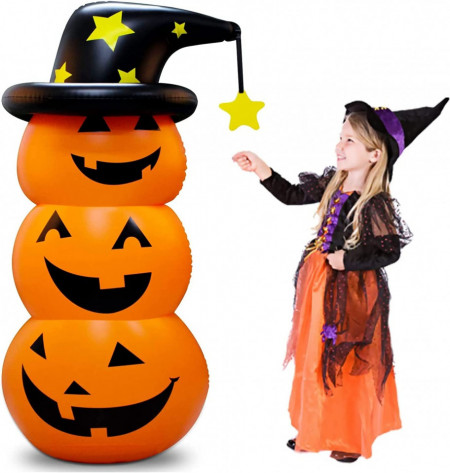 Jucarie gonflabila de Halloween LEOHOME, dovleac, PVC, portocaliu/negru, 140 x 60 cm
