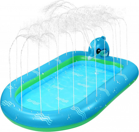 Piscina pentru copii cu stropitoare Ekkong, PVC, verde/albastru, 101 x 167 cm