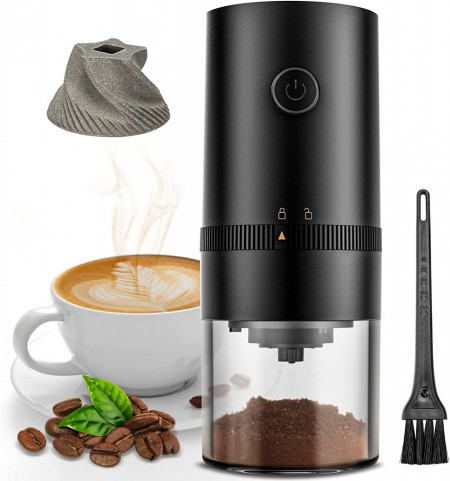 Rasnita electrica pentru cafea XIAZIR, plastic, negru/transparent, 18 x 7,5 cm