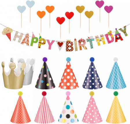 Set aniversar de 22 de piese Phoetya, hartie, multicolor, 12,5 x 9,5 cm / 7 x 9,5 cm / 2,5 x 8 cm / 2 m
