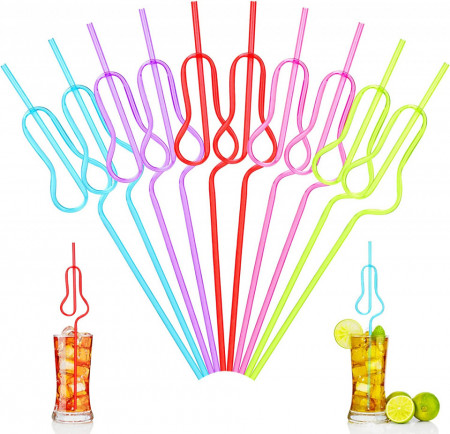 Set de 10 paie curbate pentru bauturi Qpout, plastic, multicolor, 27 cm
