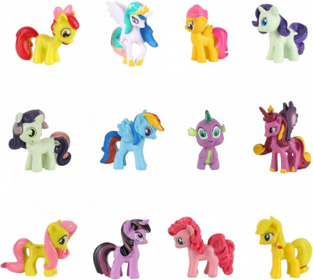 Set de 12 unicorni pentru decorarea torturi Colmanda, PVC, multicolor, 3/5 cm