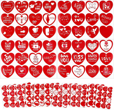 Set de 144 autocolante in forma de inima Qpout, hartie, rosu, 19 x 13 cm