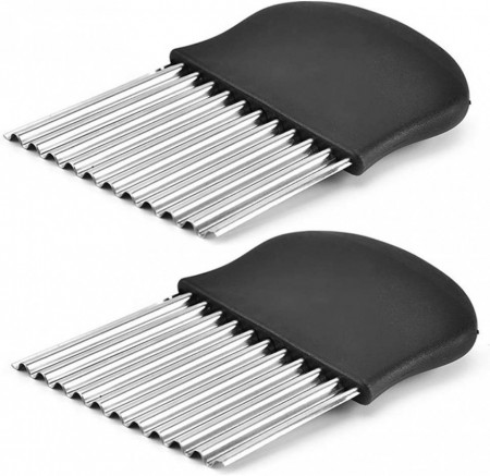 Set de 2 cutite cu lama ondulata NALCY, otel inoxidabil, negru/argintiu, 14 x 9.5 cm