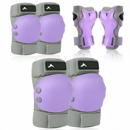 Set de 2 genunchiere, 2 cotiere si 2 protectii pentru incheietura GIEMIT, PVC/EVA, violet/gri