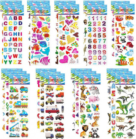 Set de 25 coli cu autocolante pentru copii Wbeng, multicolor, spuma, 500 piese