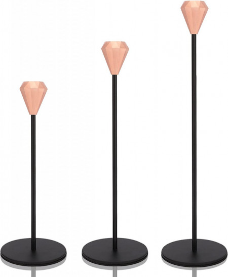 Set de 3 suporturi de lumanari Zootop, metal, negru/rose, 32cm/ 27 cm / 23 cm