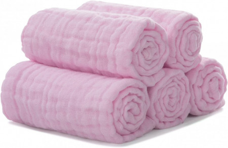Set de 5 prosoape de fata pentru bebelusi Minimoto, bumbac, roz, 50 x 28 cm