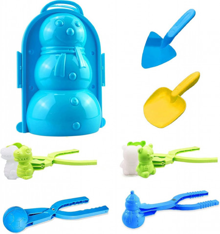 Set de 7 accesorii pentru bulgari de zapada Reakoo, plastic, albastru/galben/verde