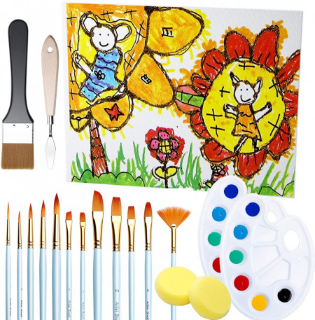 Set de placa cu 12 pensule 2 palete si 2 bureti pentru pictura EXTSUD, plastic/nailon, multicolor