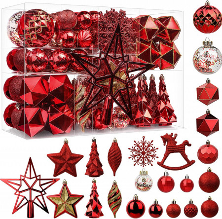 Set mixt de ornamente pentru brad SHAreconn, plastic, rosu/auriu