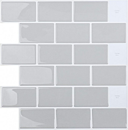 Set tapet 3D Yoillione, 10 piese, vinil, gri, 30,5 x 30,5 cm