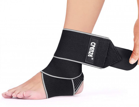 Bandaj reglabil pentru glezna Crenze, nailon, negru/gri