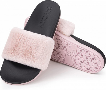 Papuci de blana FITORY, EVA/plus, negru/roz, 38