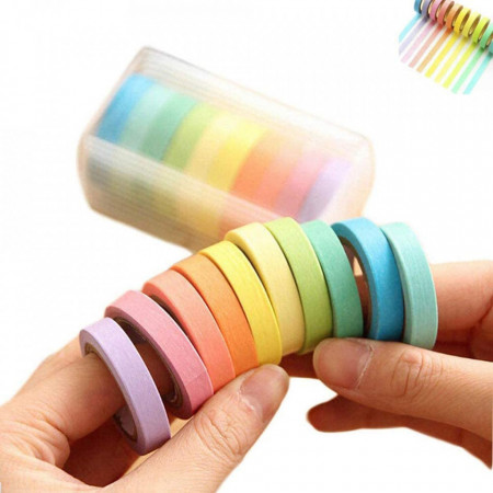 Set de 10 role banda adeziva colorata SUNTRADE, hartie, multicolor, 5 m