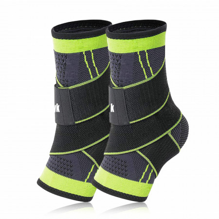 Set de 2 bandaje de compresie reglabile Lurgote, nailon/latex, negru/verde, XL
