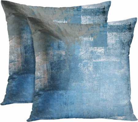 Set de 2 huse pentru perna Emvency, poliester/bumbac, albastru/gri, 45 x 45 cm