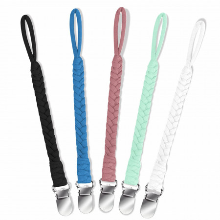 Set de 5 lanturi pentru suzete/jucarie bebelus Gicrel, multicolor, textil/metal, 23,5 cm