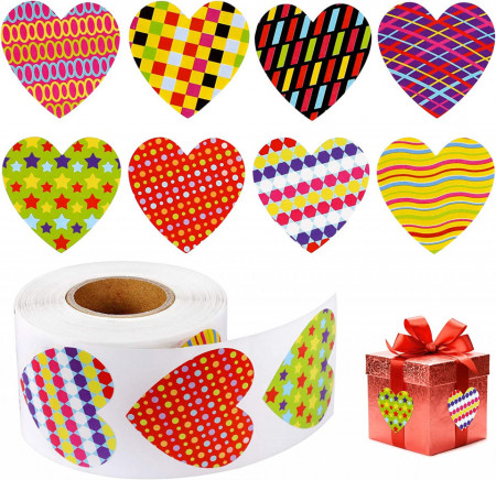 Set de 500 autocolante în formă de inimă Qpout, hartie de inalta calitate, multicolor, 4 x 4 cm