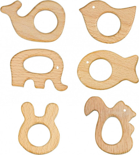 Set de 6 jucarii pentru dentitie bebelusi Zoiibuy, lemn, natur