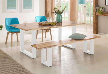 Set masa de living si banca Melody Home Affaire, lemn masiv, alb/natur