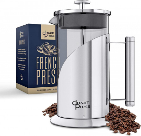 Cafetiera cu filtru Dream Press, sticla borosilicata/otel inoxidabil, argintiu, 12 x 22 cm