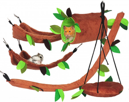 Loc de joaca pentru hamsteri Yodepacs, 5 piese, textil, maro/verde