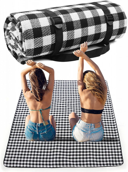 Patura pentru picnic SSNH, burete/PEVA, alb/negru, 150 x 200 cm