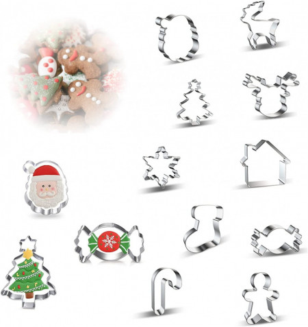 Set de 10 forme pentru prajituri JiangLin, otel inoxidabil, argintiu