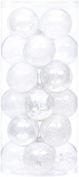 Set de 24 globuri de Craciun Sea Team, transparent/alb, plastic, 7 cm