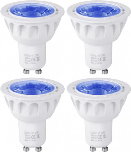 Set de 4 spoturi Yayza, GU10, LED, lumina albastra, 6W, MR16