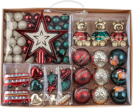 Set de 70 ornamente pentru brad Valery Madelyn, plastic, multicolor