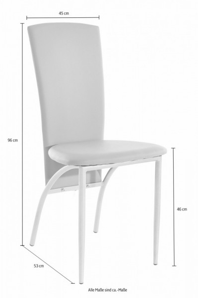 Set de living Norma/Nicole 4 scaune piele sintetica + 1 masa cu blat de sticla, alba, 120 x 80 x 76 cm